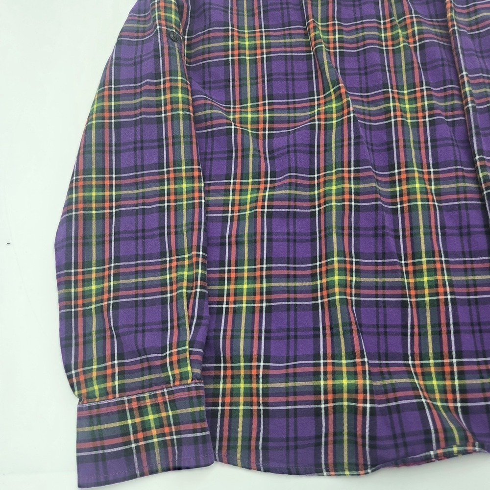 LRL Jeans Co Ralph Lauren Women PM Shirt-Cotton Purple Plaid Button Up Top - Picture 12 of 13